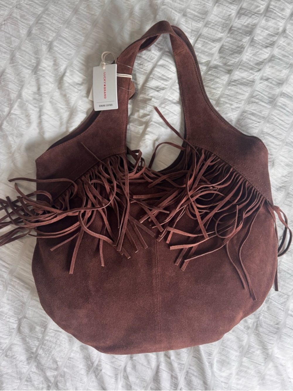 Lucky Brand Nyra Fringe Tote slouchy hobo bag suede leather fringe festival